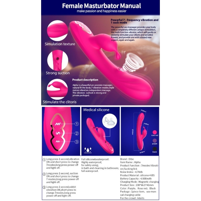 Dibe 7 Modlu Titreşimli Klitoris Uyarıcı G-Bölgesi Emişi Yapabilen Şarjlı Vibratör