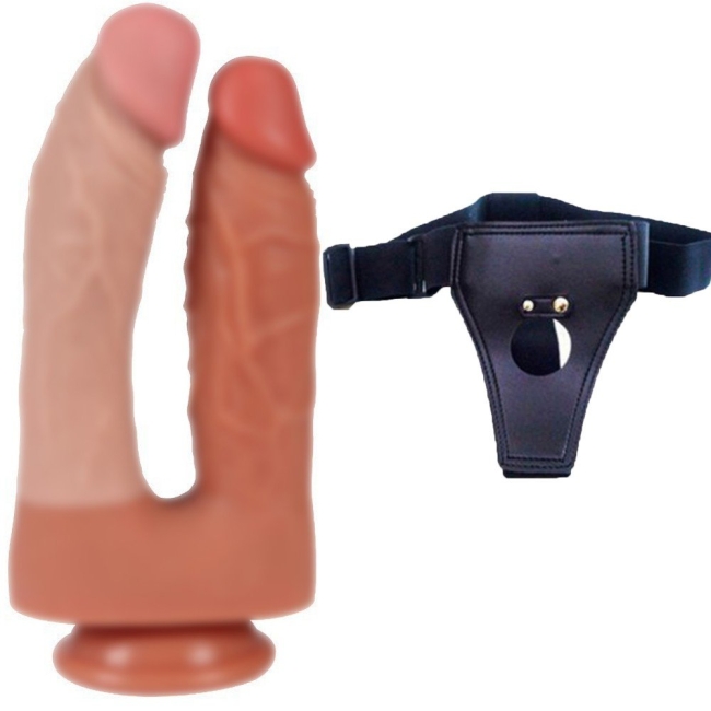 21 Cm Yumuşak Esnek Realistik Double Çift Başlı Belden Bağlamalı Penis