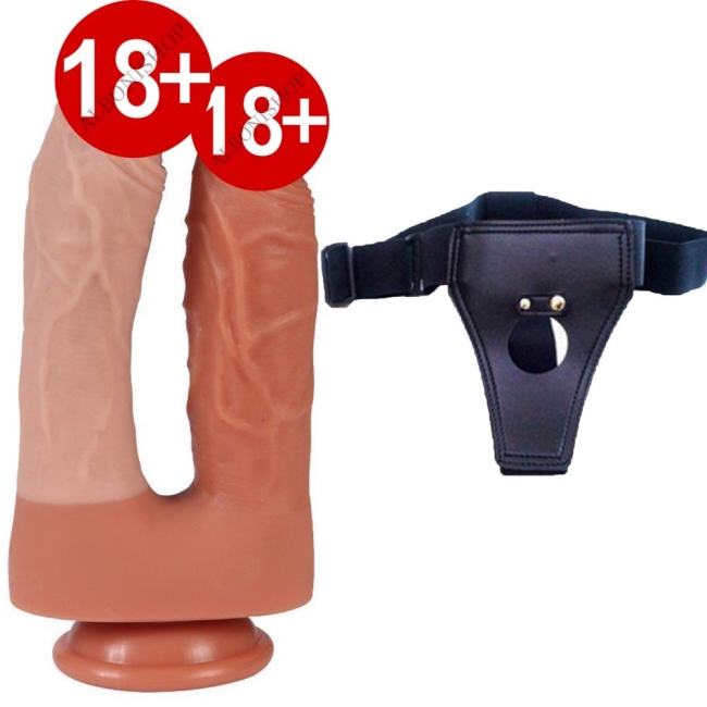 21 Cm Yumuşak Esnek Realistik Double Çift Başlı Belden Bağlamalı Penis