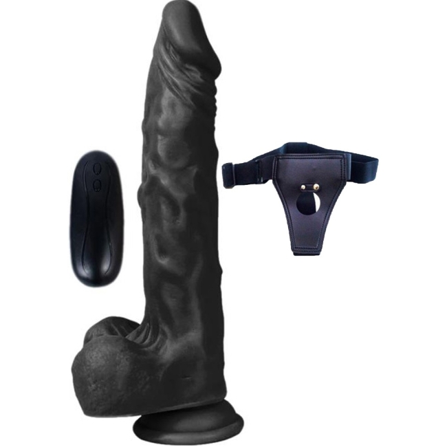 Dildo Series Siyah Hero 21 Cm 10 Modlu Titreşimli Strap On Realistik Penis 