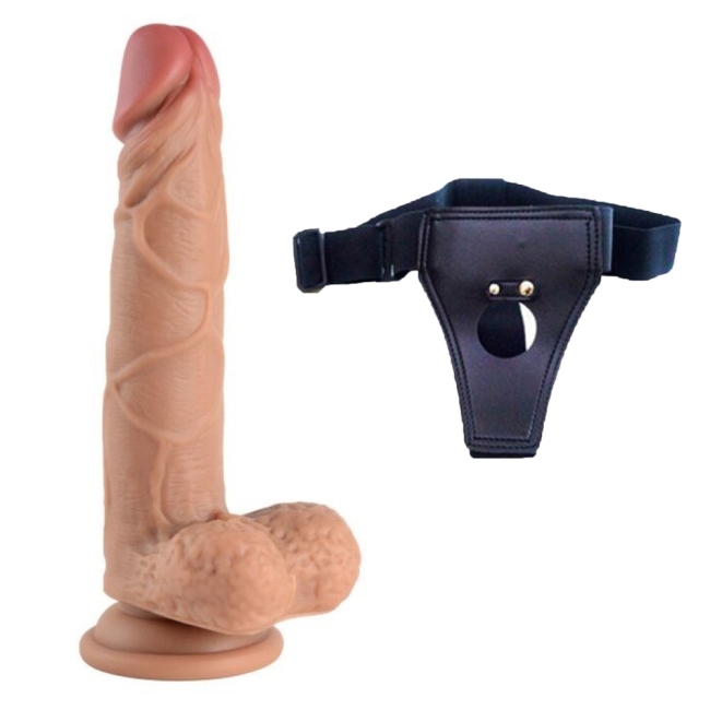 Double Layer Çift Katmanlı Ultra Yumuşak 18 Cm Kemerli Realistik Penis