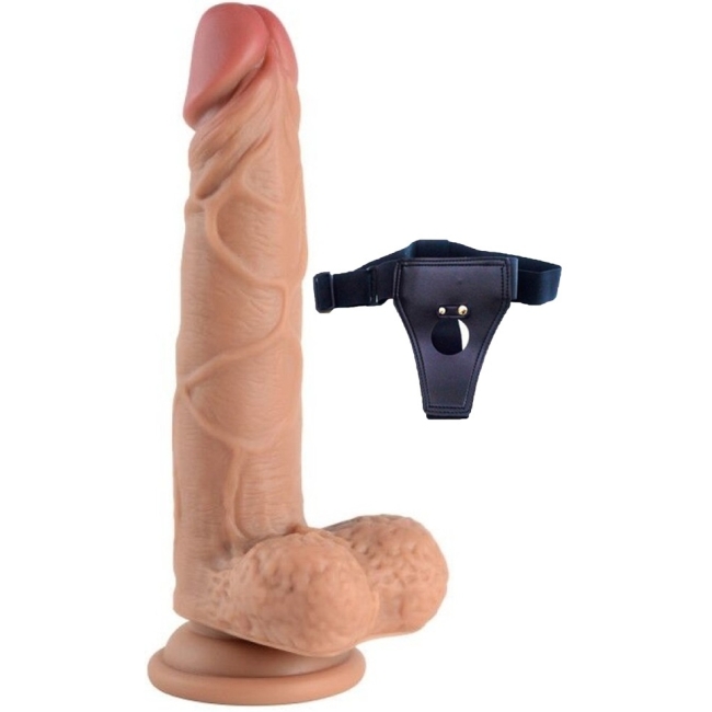 Double Layer Çift Katmanlı Ultra Yumuşak 18 Cm Kemerli Realistik Penis