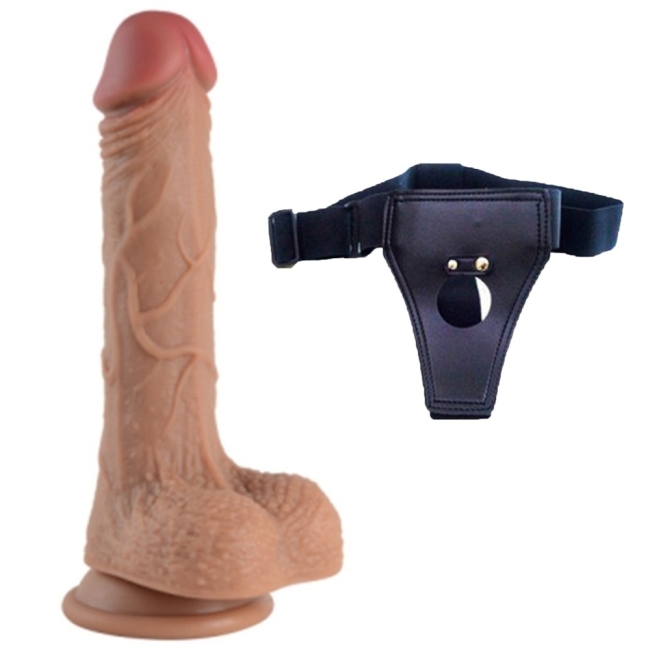 Double Layer Çift Katmanlı Ultra Yumuşak 21 Cm Kemerli Penis	