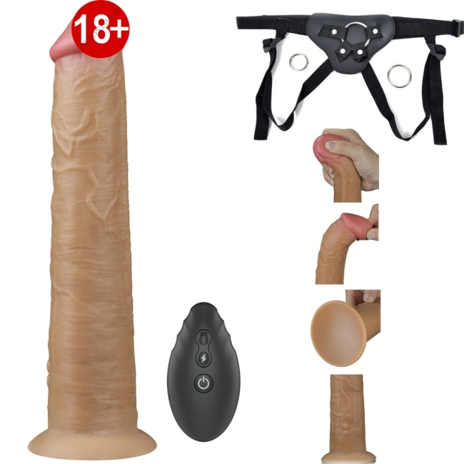 Dual Layer Platinyum 25 Cm Silikon Kumandalı Şarjlı Dönebilen Hareketli Titreşimli Kemerli Penis