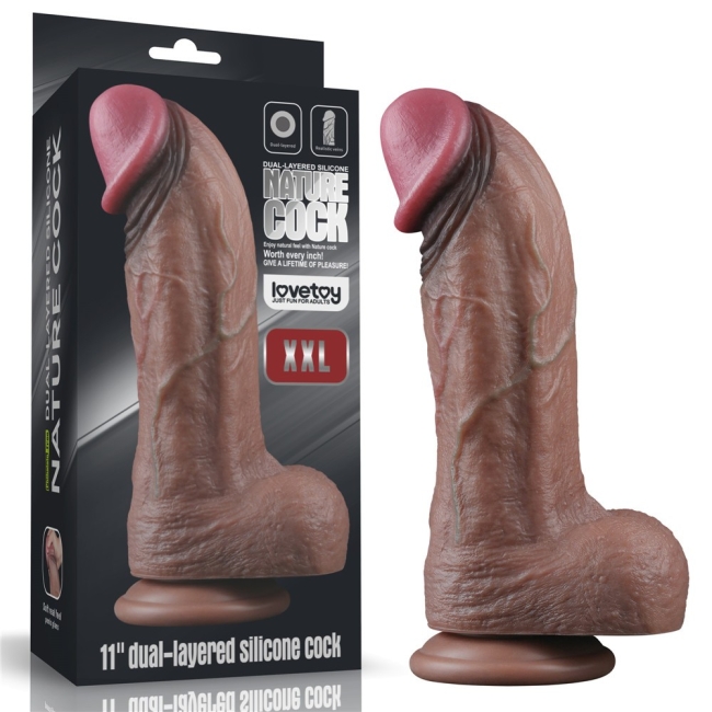 Dual Layer Platinyum Silikon 28 Cm XXL Ultra Gerçekci Kalın Realistik Kemerli Penis