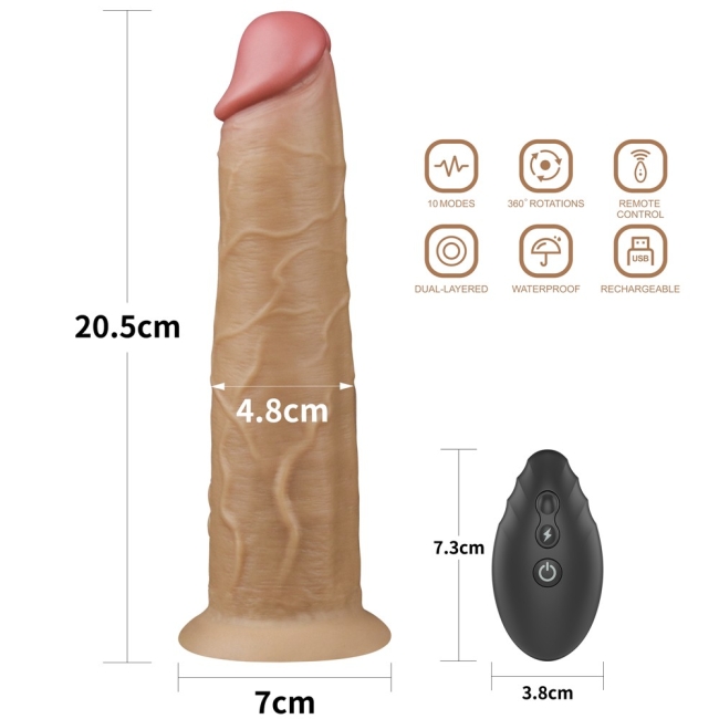 Dual Layer Platinyum 20 Cm Silikon Kumandalı Şarjlı Dönebilen Hareketli Titreşimli Penis