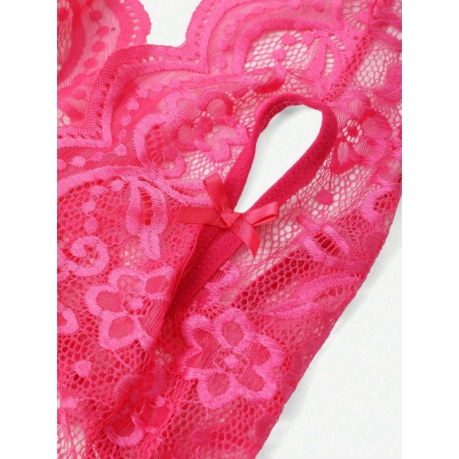 Fuşya Özel Bölgesi ve Sırtı Açık Babydoll Seksi Gecelik