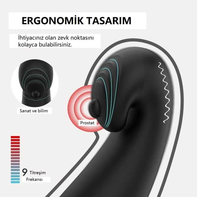 Raptor 9 Modlu Titreşimli Şarjlı Prostat Vibratör & Penis Halkası