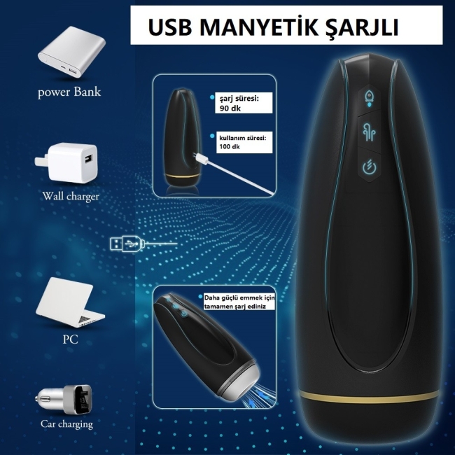 Hawk 9 Fonksiyonlu Titreşimli ve 5 Farklı Emiş Modlu Şarjlı Vajina Mastürbatör