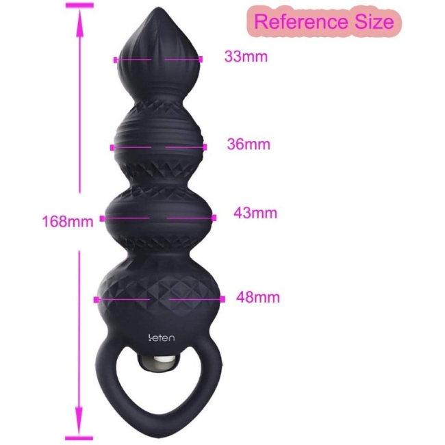 Leten 7 Farklı Titreşimli Boğumlu Su Geçirmez Siyah Anal Plug	