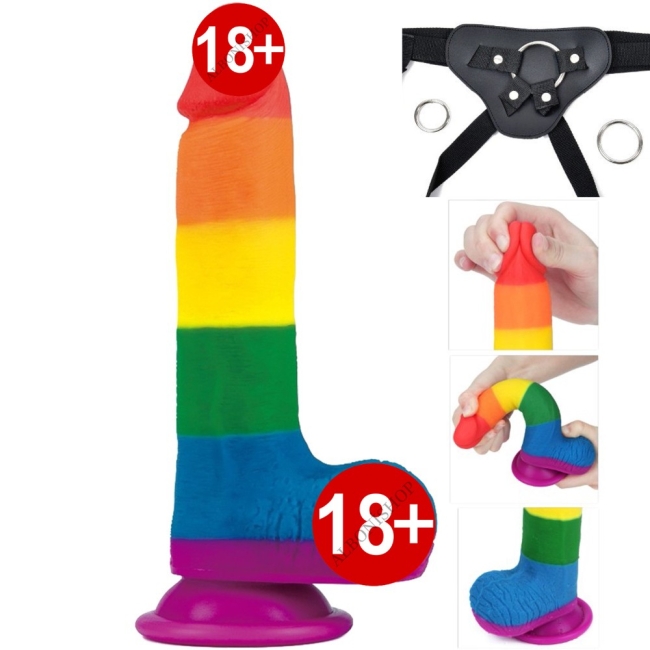 Lovetoy Prider Gökkuşağı Renkli 20 Cm Belden Bağlamalı Realistik Penis-410026