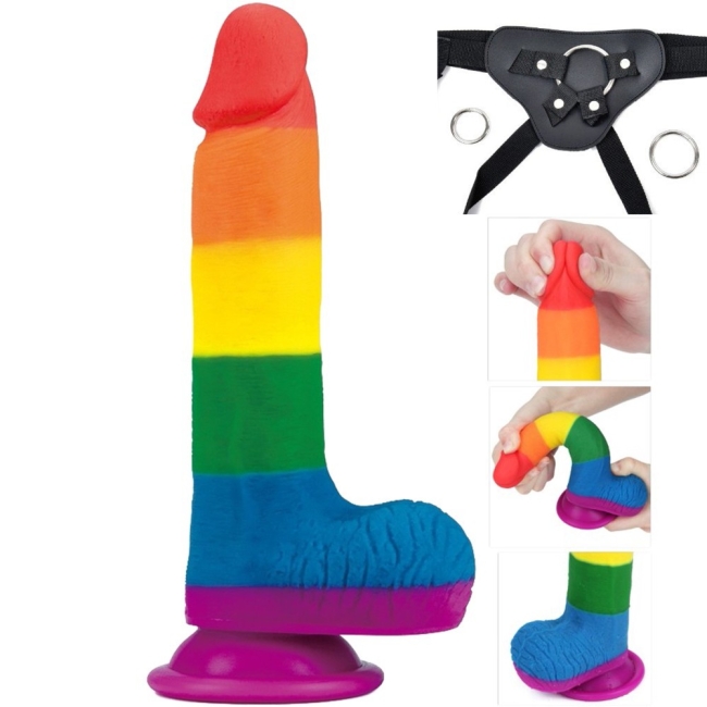 Lovetoy Prider Gökkuşağı Renkli 20 Cm Belden Bağlamalı Realistik Penis-410026