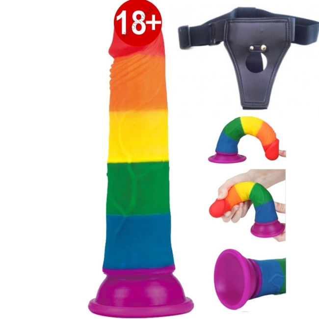 Lovetoy Prider Gökkuşağı Renkli Damarlı 19 Cm Kemerli Realistik Dildo-410025