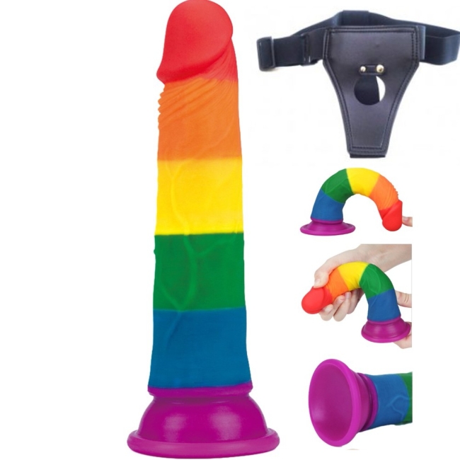 Lovetoy Prider Gökkuşağı Renkli Damarlı 19 Cm Kemerli Realistik Dildo-410025