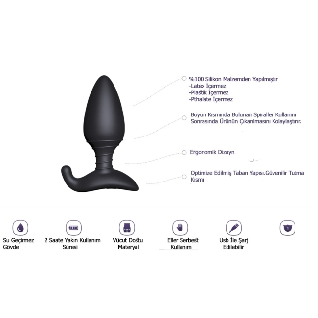 Lovense Hush Wifi İle Akıllı Telefon ve Tablet Kontrolü Sağlayan 38 Mm Anal Plug