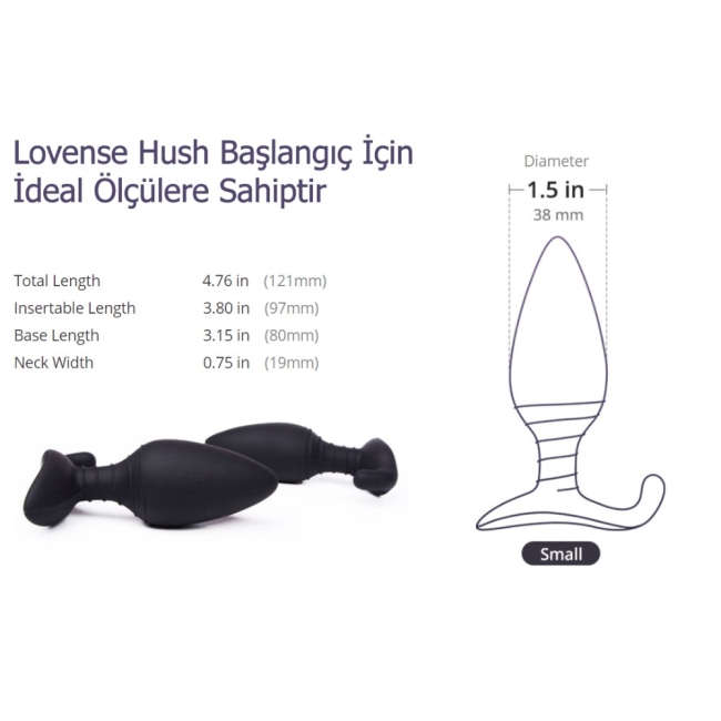 Lovense Hush Wifi İle Akıllı Telefon ve Tablet Kontrolü Sağlayan 38 Mm Anal Plug