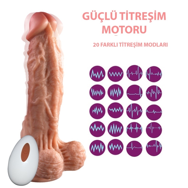 Lrg 20 Cm Özel Sıvı Silikon 20 Modlu Titreşimli Kumandalı Şarj Edilebilir Penis