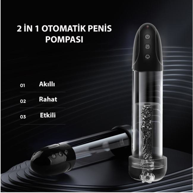 Luv Pomp Şarjlı Full Otomatik Normal ve Mastürbatör Başlıklı Penis Pompası