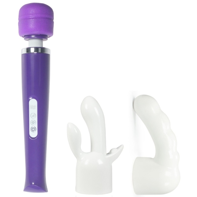 Magic Wand 20 Hızlı Şarjlı Mor Masaj ve Orgazm Vibratör + 2 Başlık 