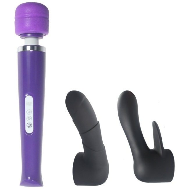 Magic Wand 20 Hızlı Şarjlı Mor Masaj ve Orgazm Vibratör + 2 Başlık