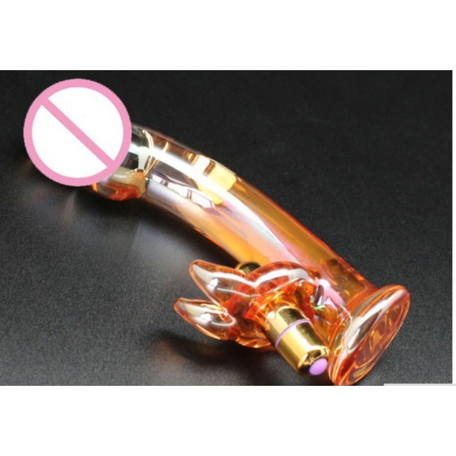 Özel Üretim Titreşimli Klitoris Uyarıcılı Cam Penis Dildo