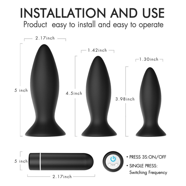 Roar-Rct 3 Farklı Boyutta Kumandalı 9 Fonksiyonlu Titreşimli Anal Plug Seti