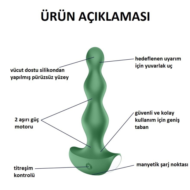 Satisfyer Lolli Plug 2 - 12 Fonksiyonlu Titreşimli Boğumlu Yeşil Anal Plug Vibratör