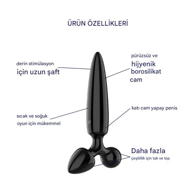 Satisfyer Triple Crystal 1 Siyah Cam Plug Dildo