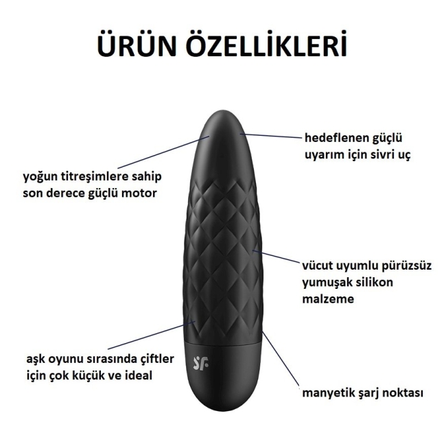 Satisfyer Ultra Power 5 - 12 Fonksiyonlu Titreşimli Şarjlı Siyah Mini Vibratör