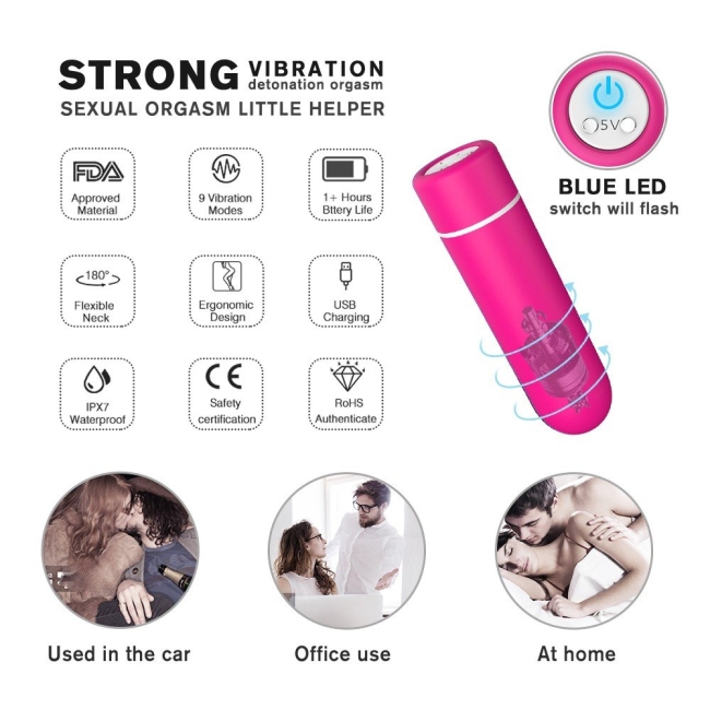 Seed-Rct 9 Modlu Titreşimli Kumandalı Su Geçirmez Mini Pembe Vibratör