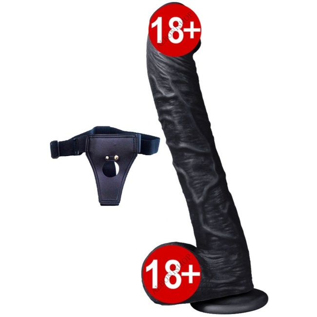 Supre 33 Cm Büyük Boy Belden Bağlamalı Realistik Siyah Penis