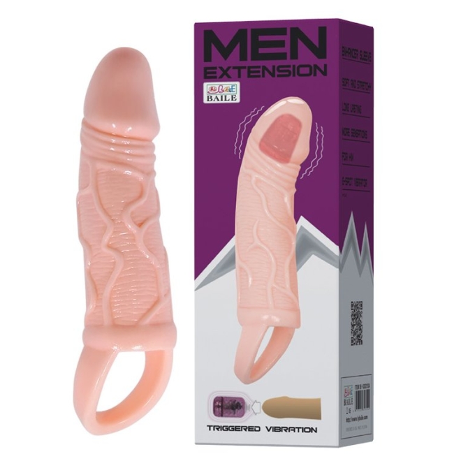 Titreşimli 5 cm Dolgulu Uzatmalı  Ten Rengi Penis Kılıfı 