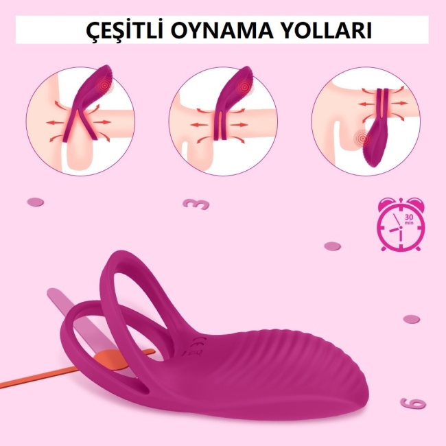 Trap 9 Modlu Titreşimli Kumandalı Çiftlere Özel Şarjlı Çiftli Penis Halkası