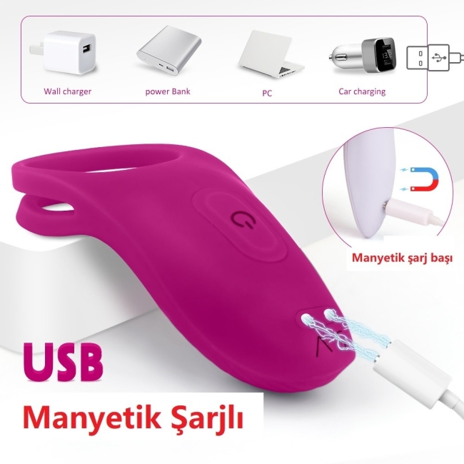 Trap 9 Modlu Titreşimli Kumandalı Çiftlere Özel Şarjlı Çiftli Penis Halkası