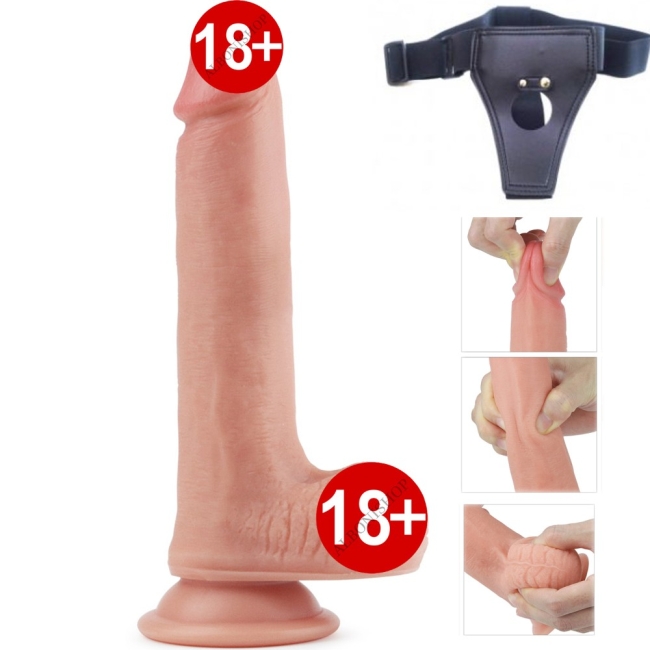 Ultra Yumuşak Silikon Özel Üretim 20 cm Belden Bağlamalı Realistik Penis