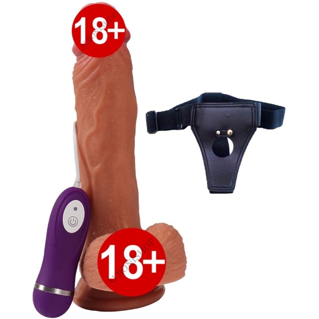 Victor 20 Cm 10 Fonksiyonlu Titreşimli Ultra Yumuşak Belden Bağlamalı Realistik Penis