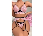 Pembe Seksi Sütyen Dantel Takım Siyah Britli