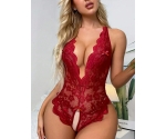 Bordo Özel Bölgesi ve Sırtı Açık Babydoll Seksi Gecelik