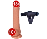 Çift Katmanlı Ultra Yumuşak 23 Cm Belden Bağlamalı Realistik Dildo