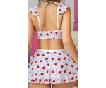 Çilek Desenli Seksi Büstiyer ve Mini Etek