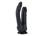 Damarlı 23 Cm Yumuşak Dokulu Siyah Realistik Kemerli Double Dildo