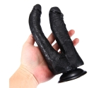 Damarlı 23 Cm Yumuşak Dokulu Siyah Realistik Kemerli Double Dildo