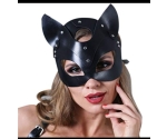 Deri Siyah Kedi Kız Maskesi