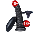 Dildo Series Siyah Hunk 15 Cm 10 Modlu Belden Bağlamalı Titreşimli Realistik Penis