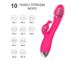 G Bölgesi ve Klitoris Özel 10 Modlu Titreşimli Şarjlı Su Geçirmez Pembe Vibratör