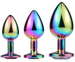Gökkuşağı Renkli 3 Farkılı Boyutta Kalpli Taşlı Anal Plug Seti