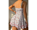 Kadın Beyaz Kiraz Baskılı Mini Elbise Askılı Şık Elbise
