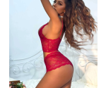 Kadın Kırmızı Dantel Crop Bralet ve Yüksek Bel Transparan Şort Takımı