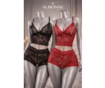 Kadın Siyah-Kırmızı Dantel Crop Bralet ve Yüksek Bel Transparan Şort Takımı Avantajlı 2 li Paket