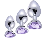 Kalp Desenli Taşlı 3 Farklı Boyutta Metal Anal Plug Seti